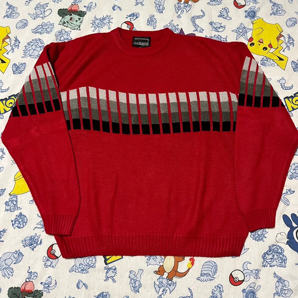 Vintage 90s Barrage Red Boxy Pattern Acrylic Sweater